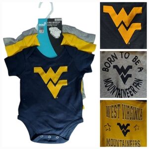 NWT West Virginia Mountaineers Kids Bodysuit Set - Navy, Gray, Yellow